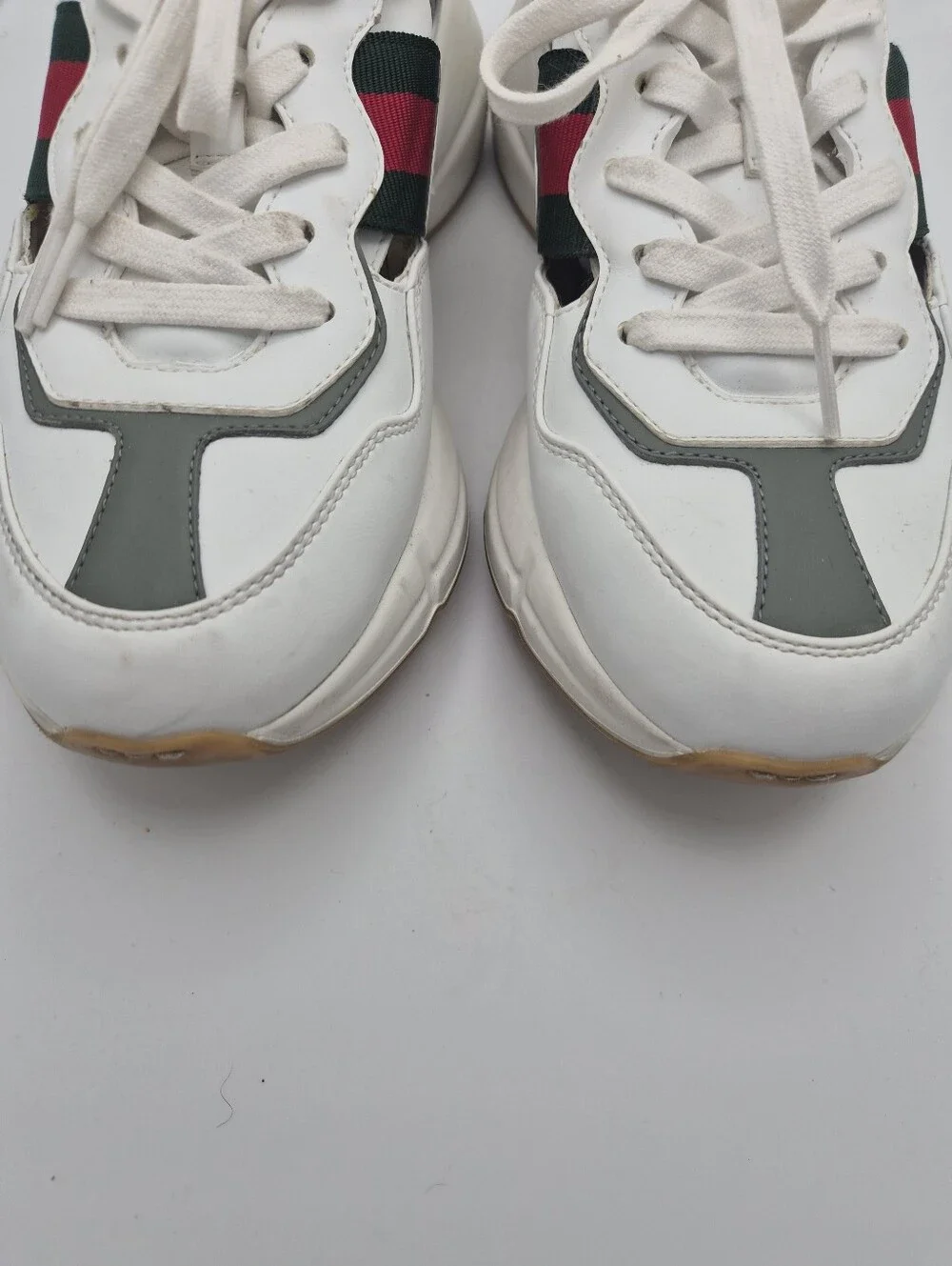 White Men’s Leather Sneakers with Green and Red Stripe